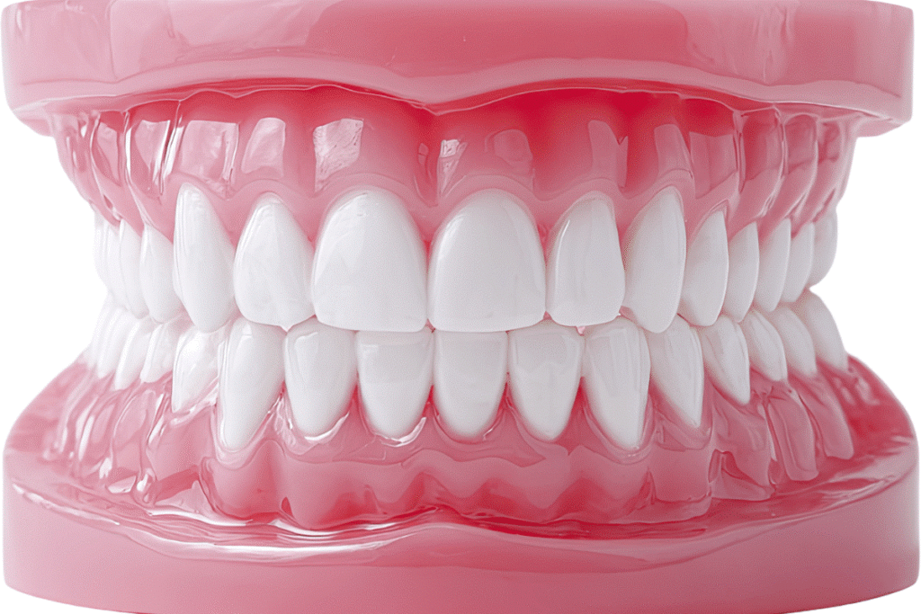 Close-up of receding gums showing exposed tooth roots
